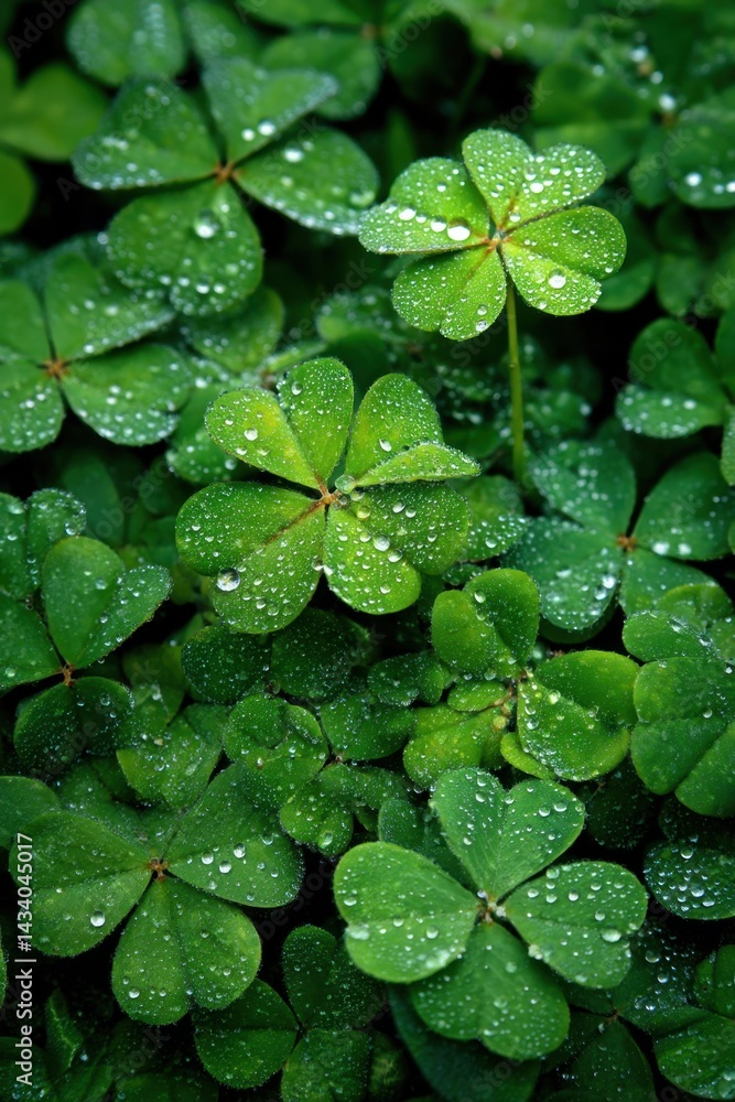 Poster lush green clover patch glistening with fresh raindrops creating a vibrant and refreshing scene capt