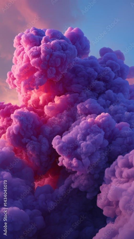 Poster ethereal purple cloudscape with vibrant pink hues and soft texture creating a dreamy atmosphere agai