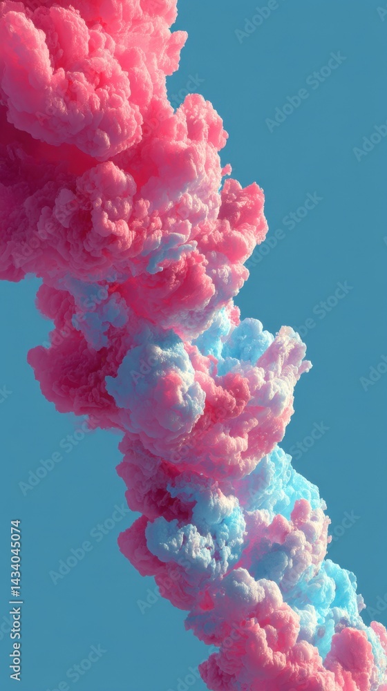 Poster ethereal cotton candy cloudscape against serene azure backdrop capturing dreamy pastel hues and fluf