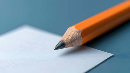 Close-Up of Orange Pencil on Blue Background Marking Checklist