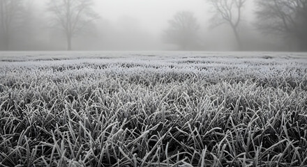 Frozen Grass Landscape In Winter's Cold Embrace In The Early Morning