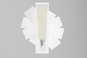 translucent lip gloss tube packging with box, liquid lipstick tube with sponge head mockup, cosmetic squeeze tube packaging with sponge tips applicator, cylindrical Flocked Sponge Applicator container