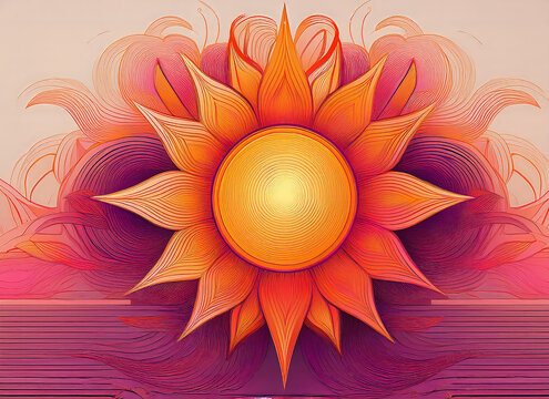 Sol minimalista con l&iacute;neas audaces y degradado tropical 02