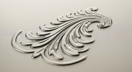 Ornamental Silver Relief Pattern With Classic Swirls On Light Grey Background