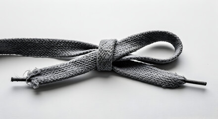 Tied Shoe Lace On White Background With Its Delicate Textile Texture