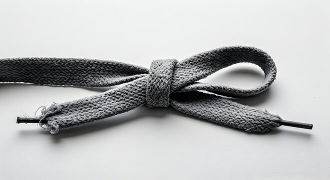 Tied Shoe Lace On White Background With Its Delicate Textile Texture