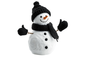 cheerful snowman with winter accessories isolated on transparent background png
