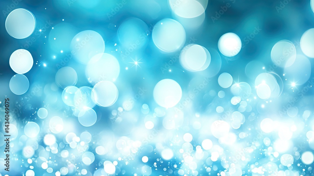 Poster abstract turquoise background with shining bokeh circles and light burst effects