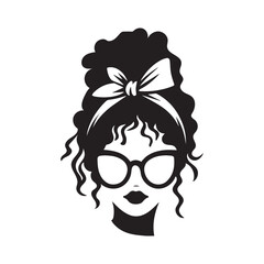 Curly hairstyle design in black silhouette vector illustration