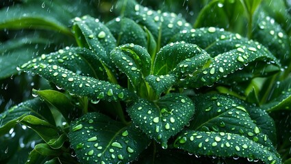 Nature's emerald embrace in raindrop elegance