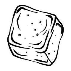 Vector illustration of a Ice Cube in monochrome engraving style. Drawing of frozen element for drinks in retro style painted by black inks. Engraving for menu design or recipe in cookery book.