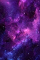 Naklejka premium Ethereal cosmic expanse of vibrant purple and pink nebula with twinkling stars creating a celestial dreamscape of galactic wonder and infinite beauty in deep space