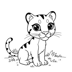 Fototapeta premium Cute cartoon leopard cub sitting in the grass 