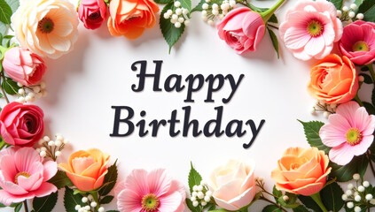 flower frame, happy birthday inscription in the center
