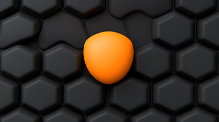 Abstract Orange Shape on Black Hexagonal Background