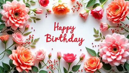 flower frame, happy birthday inscription in the center