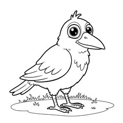 Obraz premium Cartoon crow standing on grass in a simple outline style 