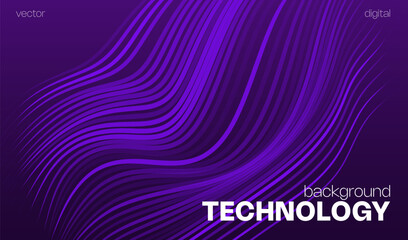 Vector smooth waves on dark AI abstract background. Futuristic technology design backdrop with purple gradient transition.