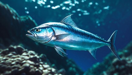 Fototapeta premium Ocean jewel a mackerel dances in sunlit depths