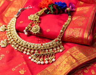 Traditional Odissi dance jewelry and fabric are arranged, representing the classical dance form of Odisha and its graceful movements and ornate attire.