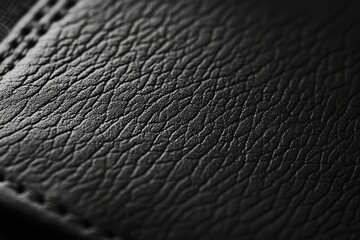 Close-up view of a textured black leather surface.