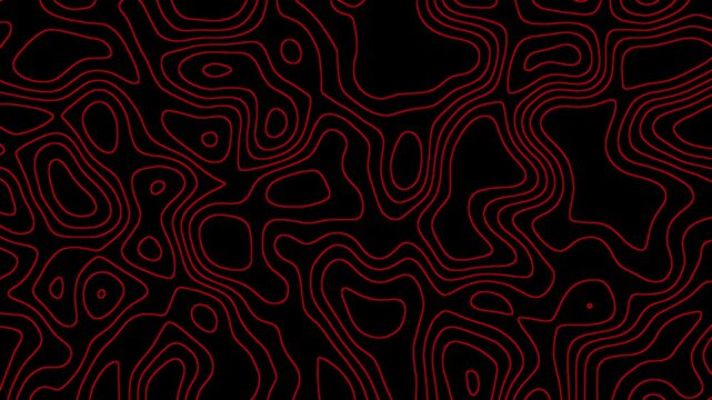 The changing of the moving red lines resembling a topographic map on a black background and the display of cell division type movements, graphic resources