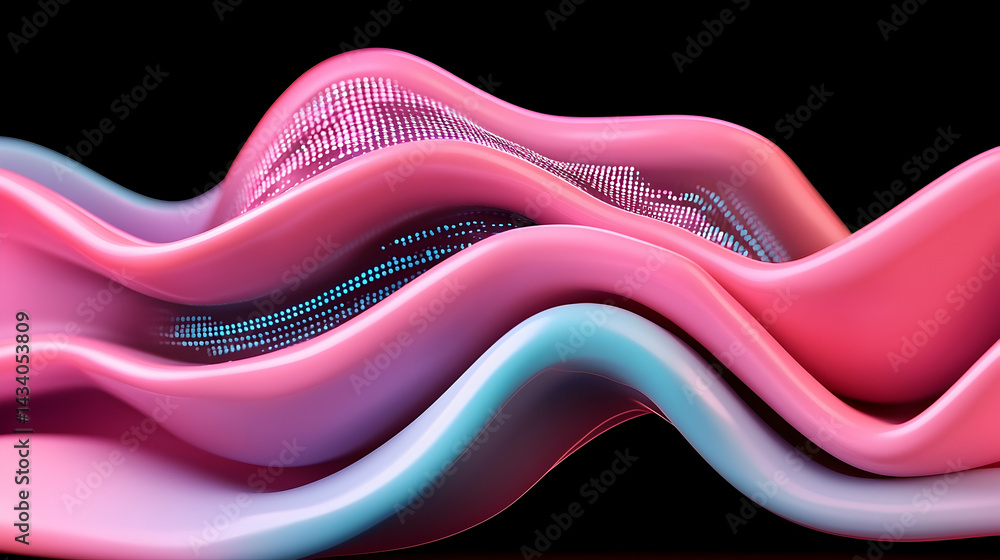 Canvas Prints abstract pink and blue digital cityscape with flowing data streams