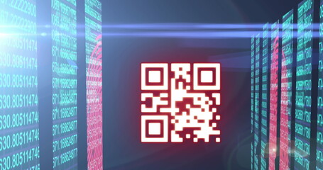 Image of qr code over data processing