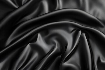 Fototapeta premium Close-up view of luxurious, draped black fabric.