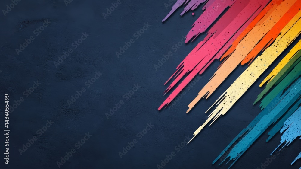 Poster colorful background with a rainbow of colors and a black line. the background is a blue color