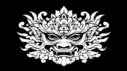 Stylized, decorative mask face design with ornate details.