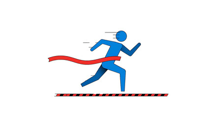 Obraz premium Minimalist vector art of a figure crossing a finish line with dynamic swooshes and motion lines, symbolizing triumph