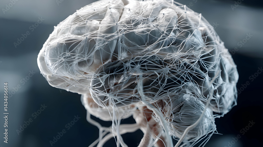 Poster intricate interconnected neurological network representing human brain activity and mental processes