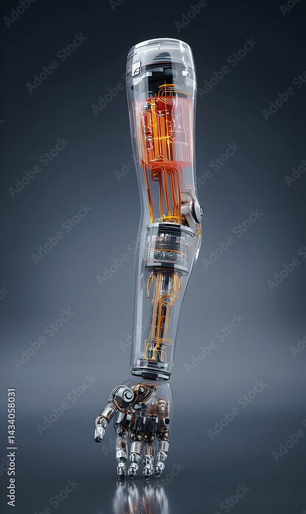 Poster mechanical transparent arm showcasing intricate engineering of robotics and innovative technology co