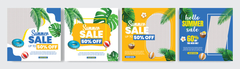 Set of Modern summer tropical background Layout for summer Promotional social media post, banner, ad design bundle. summer party social media flyer or poster pack with editable text