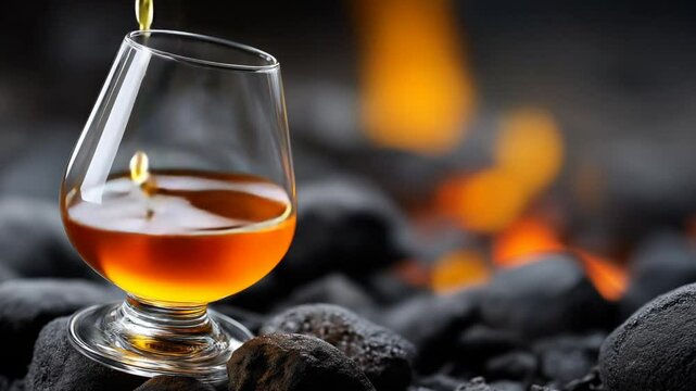 Brandy Snifter on Glowing Charcoal with Subtle Heat Effects