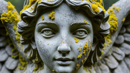 Serene gaze of a weathered stone angel