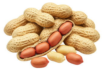 Pile of peanuts with and without shells isolated on transparent background