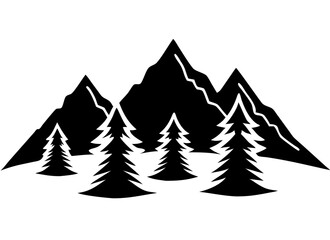 Obraz premium Creative Black Silhouette of Mountains and Fir Trees | Camping Adventure Wildlife Landscape Icon Vector Illustration
