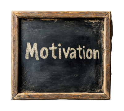 Inspiring motivation on chalkboard office space visual concept isolated on transparent background