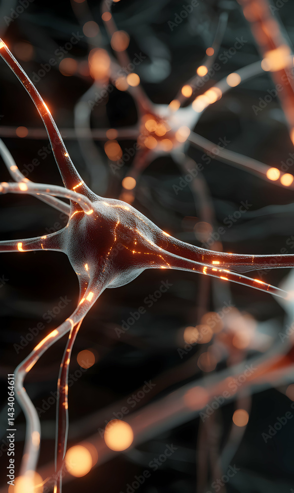 Poster intricate neural network with glowing connections illustrating complex brain activity beautifully re