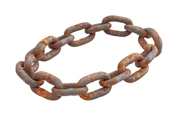 Obraz premium Rusty chain links on industrial object isolated on transparent background