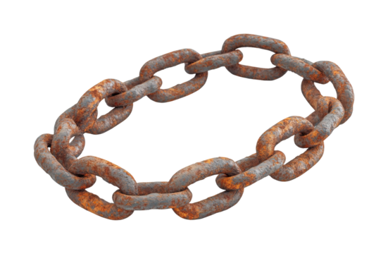 Rusty chain links on industrial object isolated on transparent background