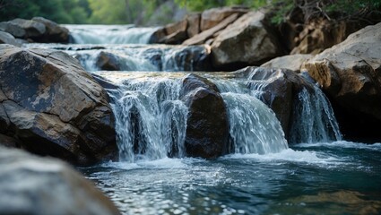 Obraz premium Serene waterfall cascading over rugged rocks