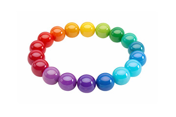 Obraz premium Vibrant Rainbow Bead Bracelet A cheerful colorful accessory showcasing a spectrum of glossy beads arranged in a circular rainbow pattern against a clean white background