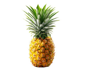 Fresh pineapple with vibrant green leaves ready for tropical dishes on a transparent background, cut out