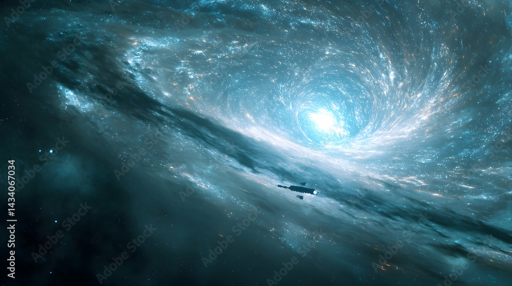 Poster interstellar voyage through a cosmic vortex a spaceship journey into the unknown expanse universe