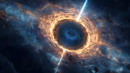 Celestial vortex illustration presents a cosmic eye gazing out from a deep and vibrant expanse