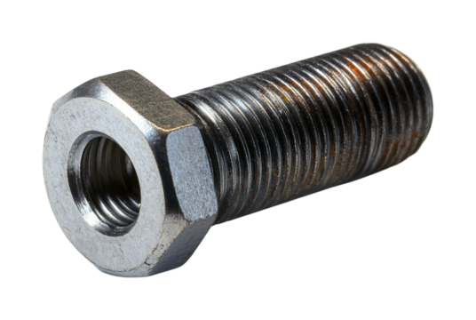 Inspecting metal bolt for quality assurance in manufacturing facility isolated on transparent background