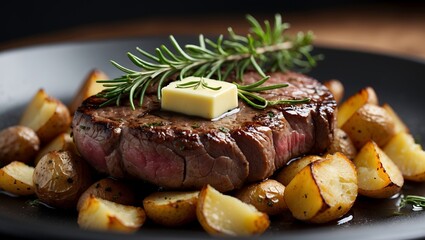 Sizzling steak with rosemary and melting butter